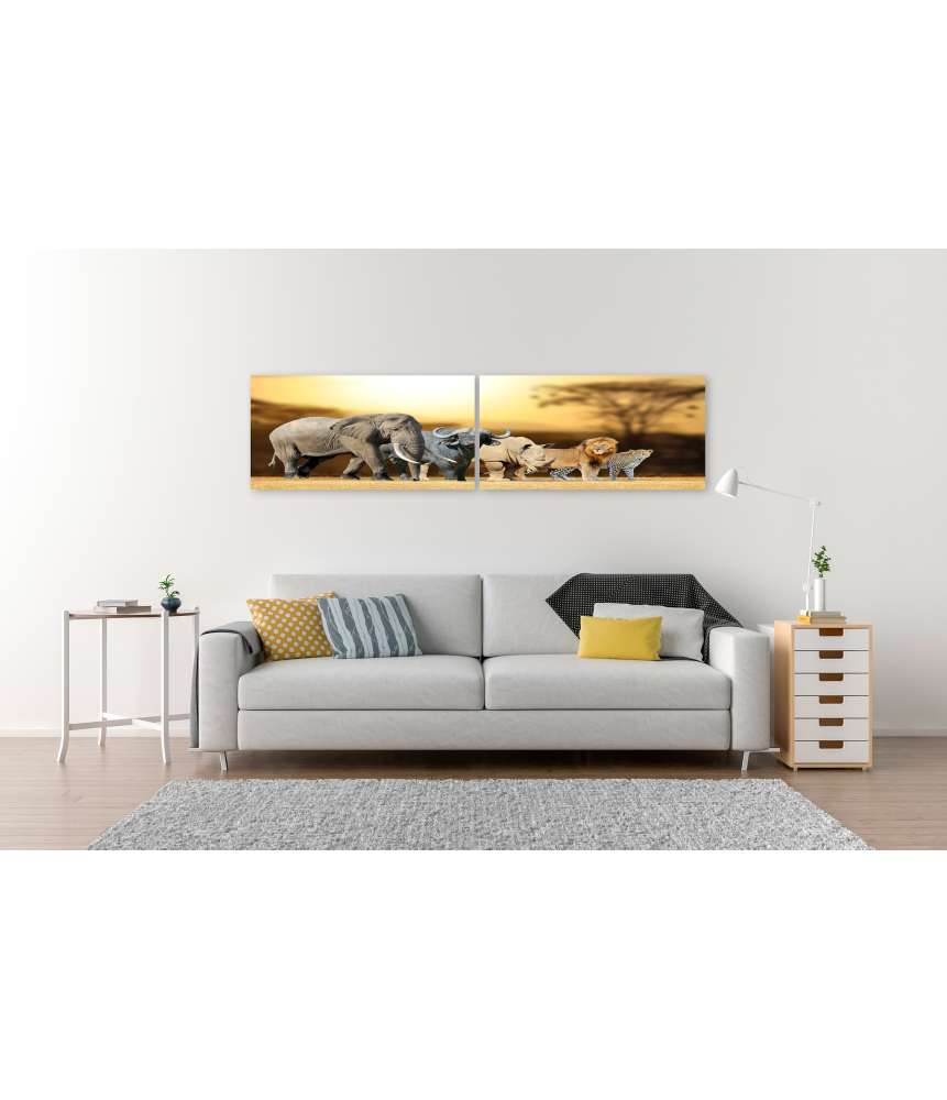 Islandburner Bild auf Leinwand Big Five Afrika-Wandbild für Kinder/Jugendzimmer: Löwe, Elefant, Leopard, Büffel, Nashorn Kauf eins, bekomm eins gratis