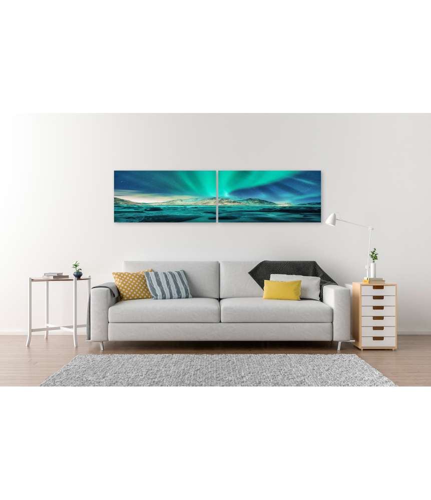 Islandburner Bild auf Leinwand Nordlichter Aurora Borealis auf den Lofoten, Norwegen - Wandbild Sonderangebote