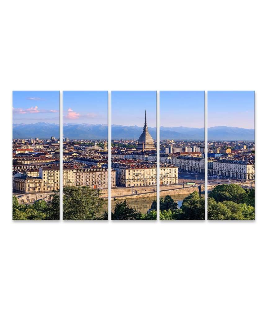 Islandburner Bild auf Leinwand Panoramablick auf Turins Stadtzentrum mit Mole Antonelliana Turm und Alpen Super Sparpreis