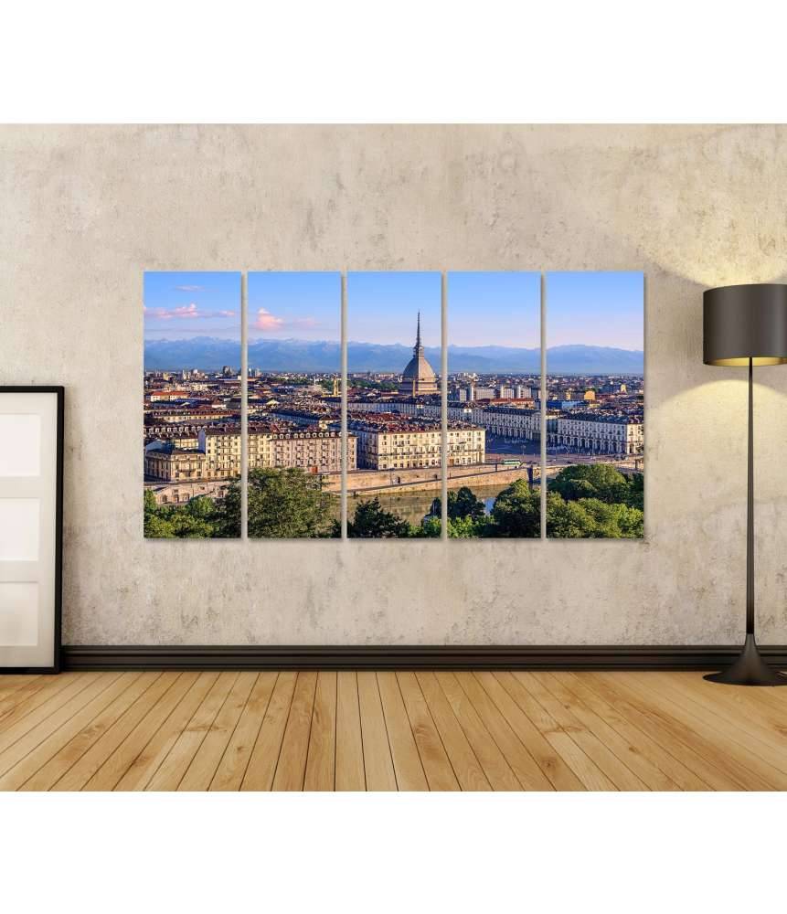 Islandburner Bild auf Leinwand Panoramablick auf Turins Stadtzentrum mit Mole Antonelliana Turm und Alpen Super Sparpreis