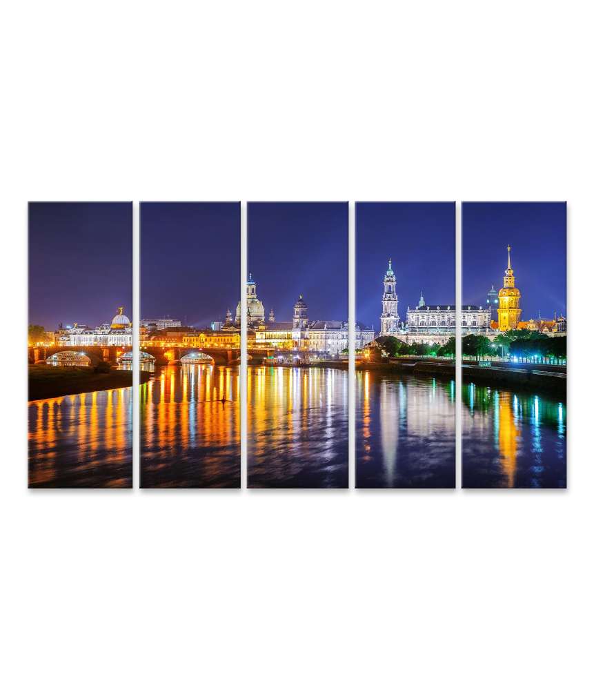 Islandburner Bild auf Leinwand Panoramablick auf die Altstadt von Dresden an der Elbe bei Nacht, Deutschland Wochenangebot