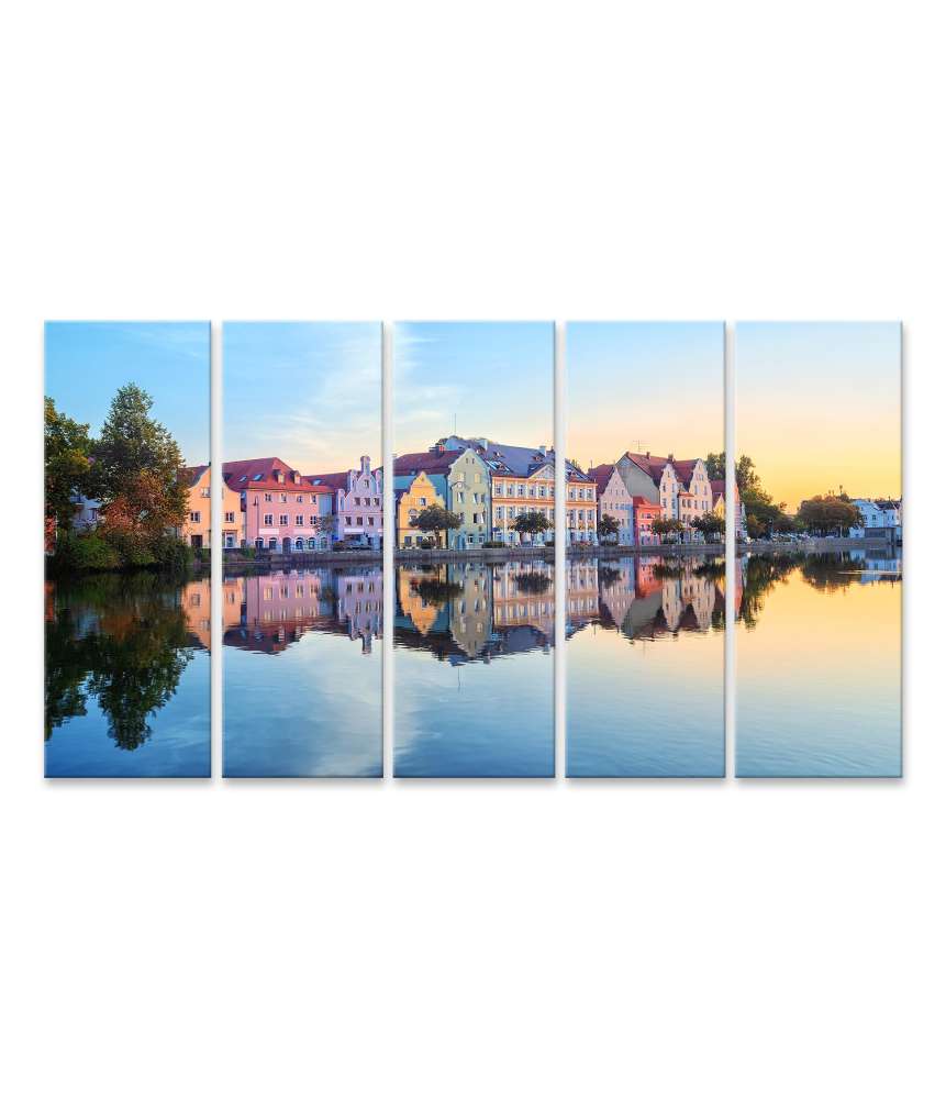 Islandburner Bild auf Leinwand Gotische Häuser an der Isar in der Altstadt von Landshut, Bayern, Deutschland Begrenzte Freigabe