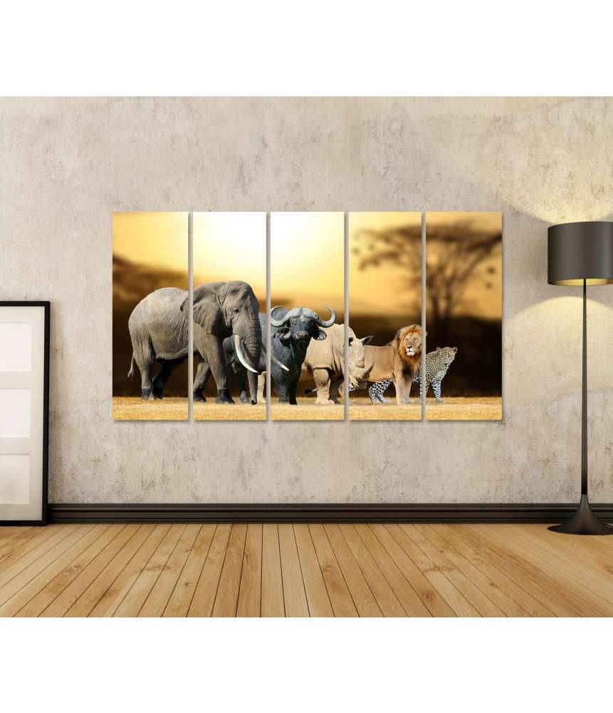 Islandburner Bild auf Leinwand Big Five Afrika-Wandbild für Kinder/Jugendzimmer: Löwe, Elefant, Leopard, Büffel, Nashorn Neueste Stile