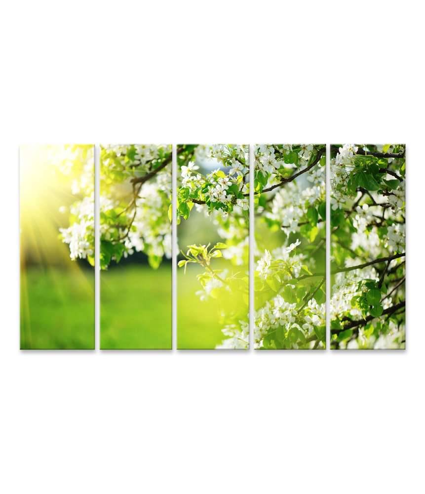 Islandburner Bild auf Leinwand Frühlingshaftes Wandbild mit blühendem Baum und Sonnenaufgang Letzte 2 Tage