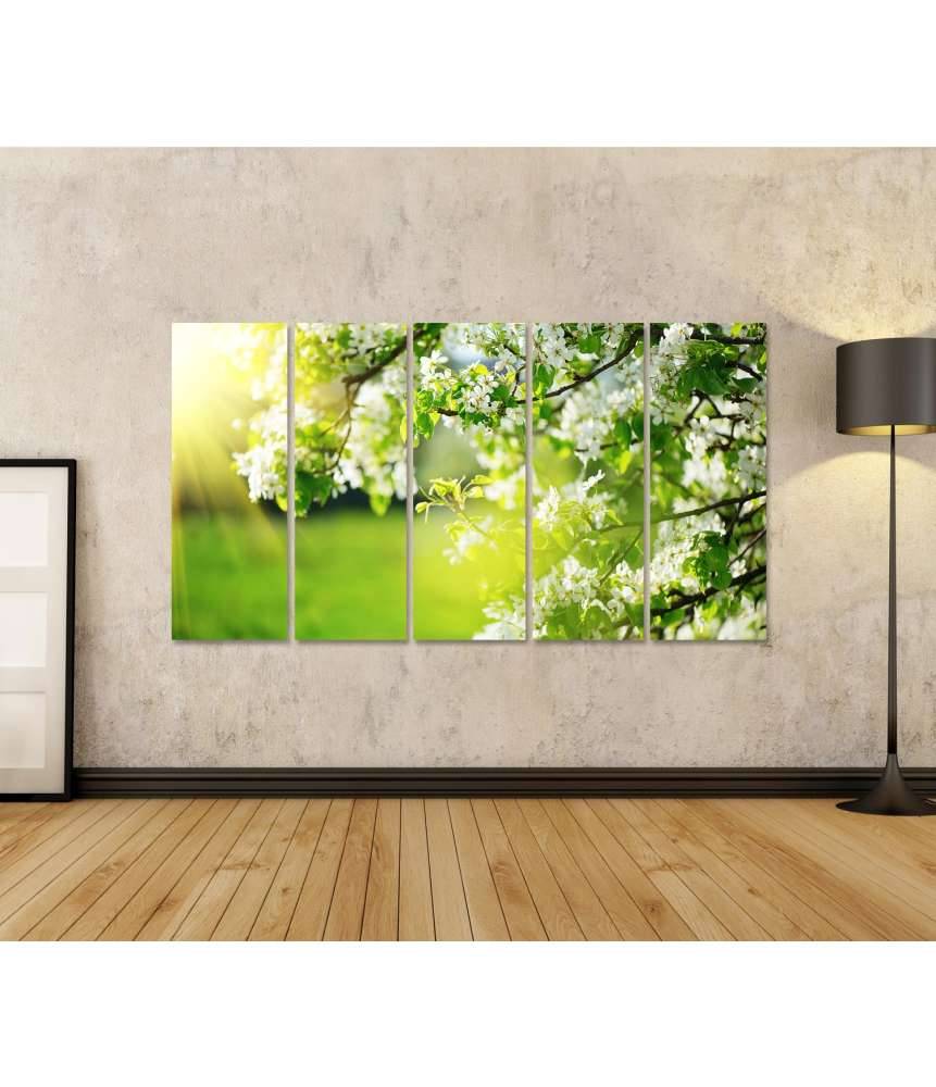 Islandburner Bild auf Leinwand Frühlingshaftes Wandbild mit blühendem Baum und Sonnenaufgang Letzte 2 Tage