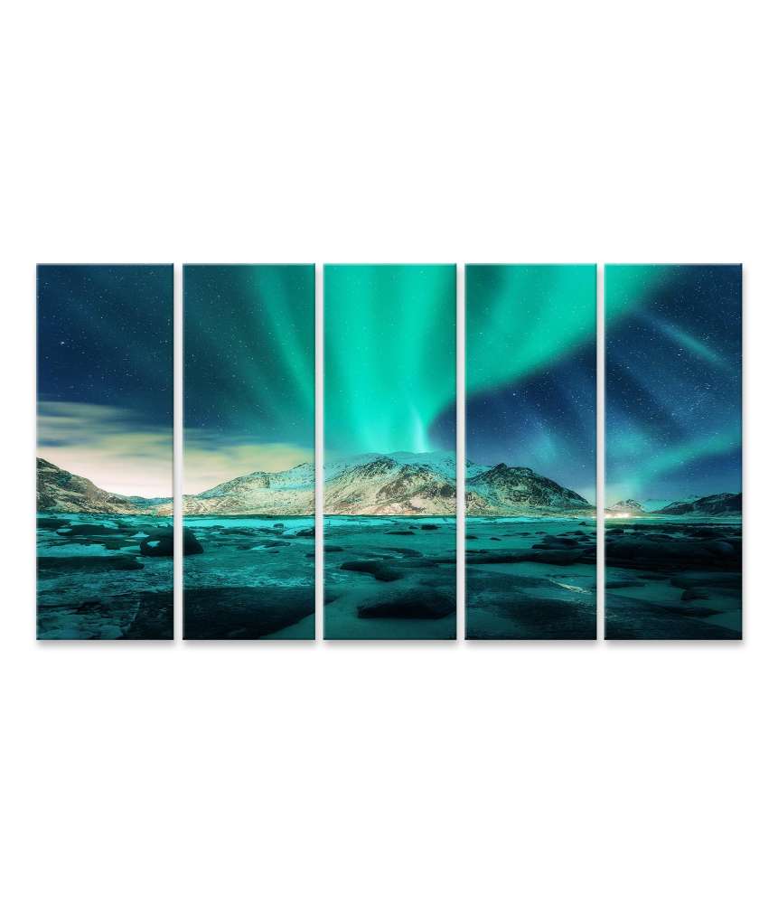 Islandburner Bild auf Leinwand Nordlichter Aurora Borealis auf den Lofoten, Norwegen - Wandbild Letzter Tag