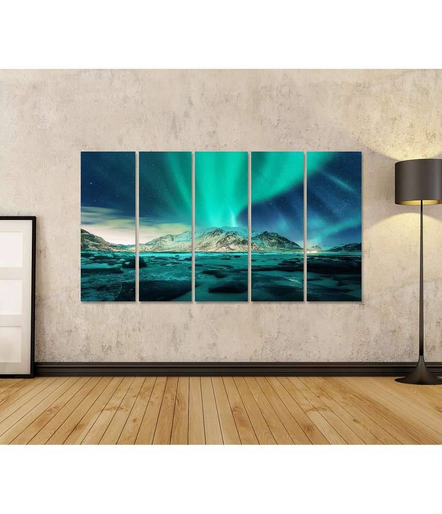 Islandburner Bild auf Leinwand Nordlichter Aurora Borealis auf den Lofoten, Norwegen - Wandbild Letzter Tag