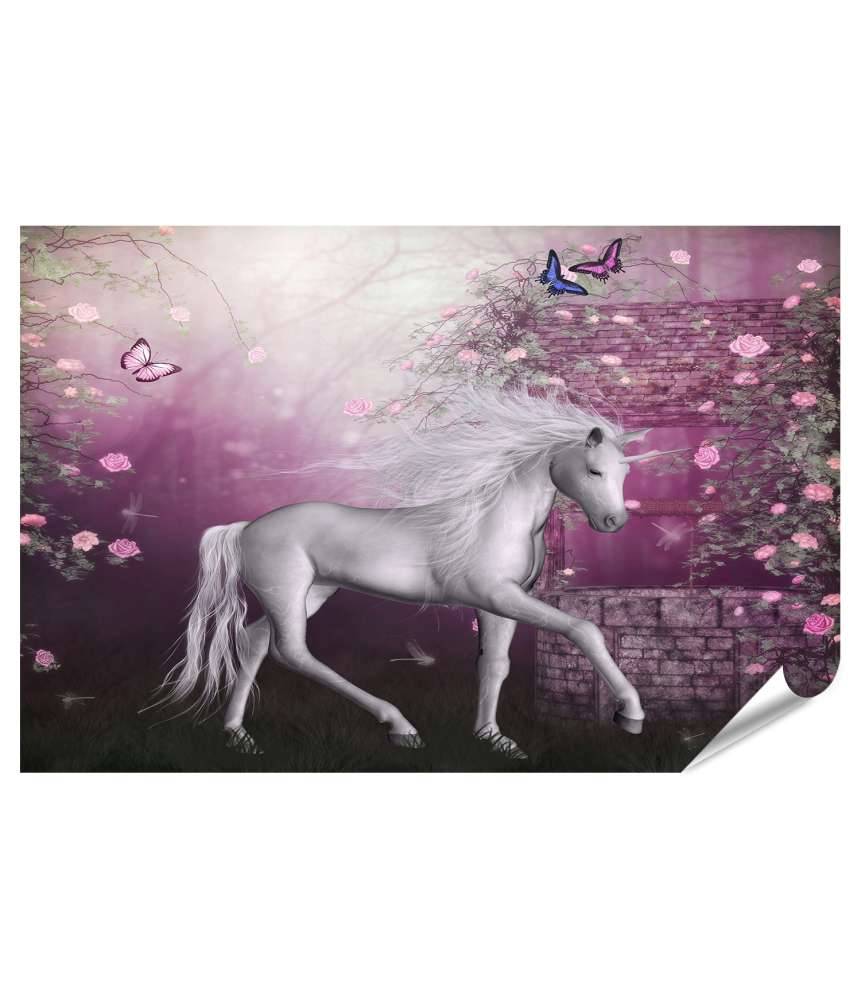 Islandburner Premium Poster Märchenhaftes Einhorn und Fee Wandbild im Mondschein für Mädchen-Kinderzimmer Discount Store für neue Produkte