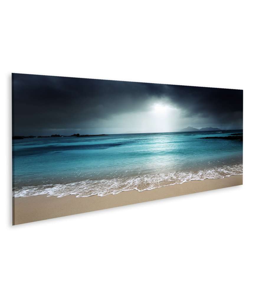 Islandburner Bild auf Leinwand Wandbild: Idyllischer Strand auf La Digue Island, Seychellen Clearance-Verkauf