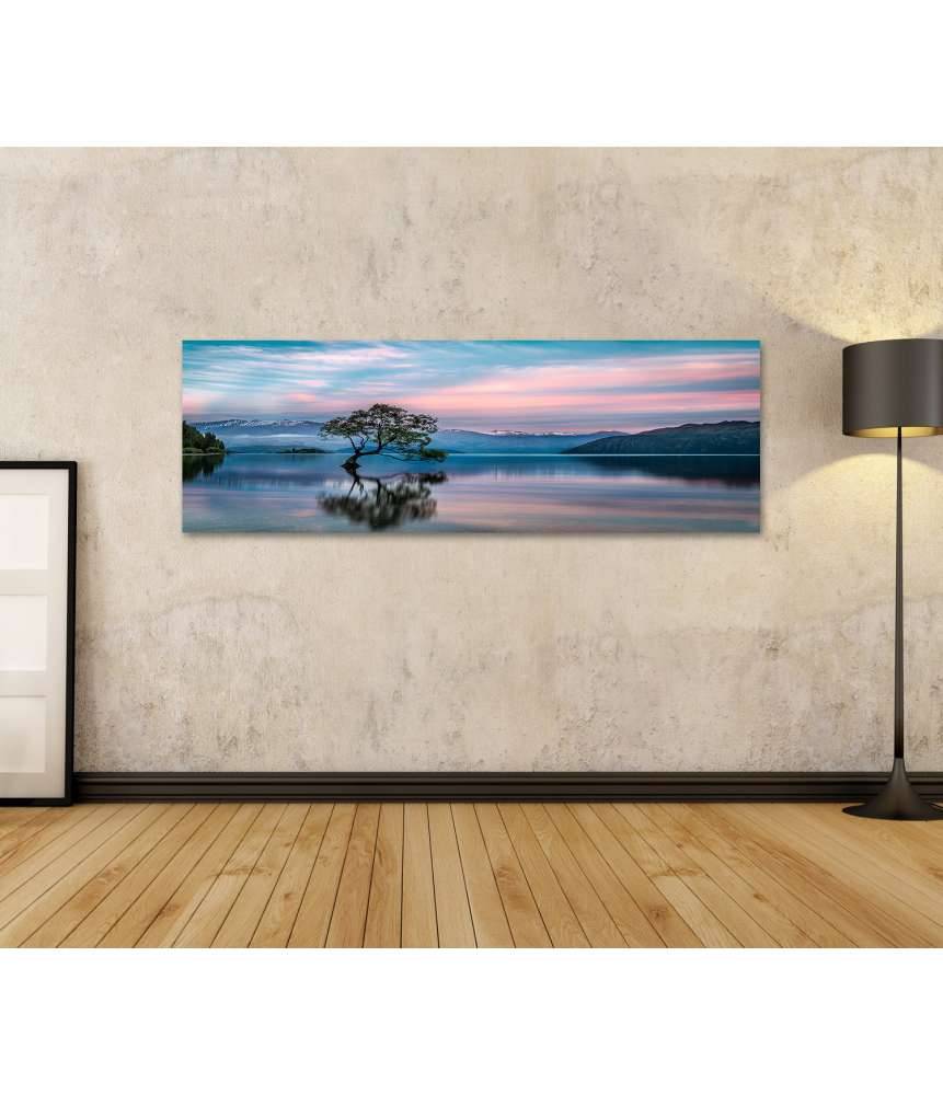 Islandburner Bild auf Leinwand Sonnenaufgang am Wanaka-See mit nebligem Bergpanorama in Neuseeland Speichern exportieren