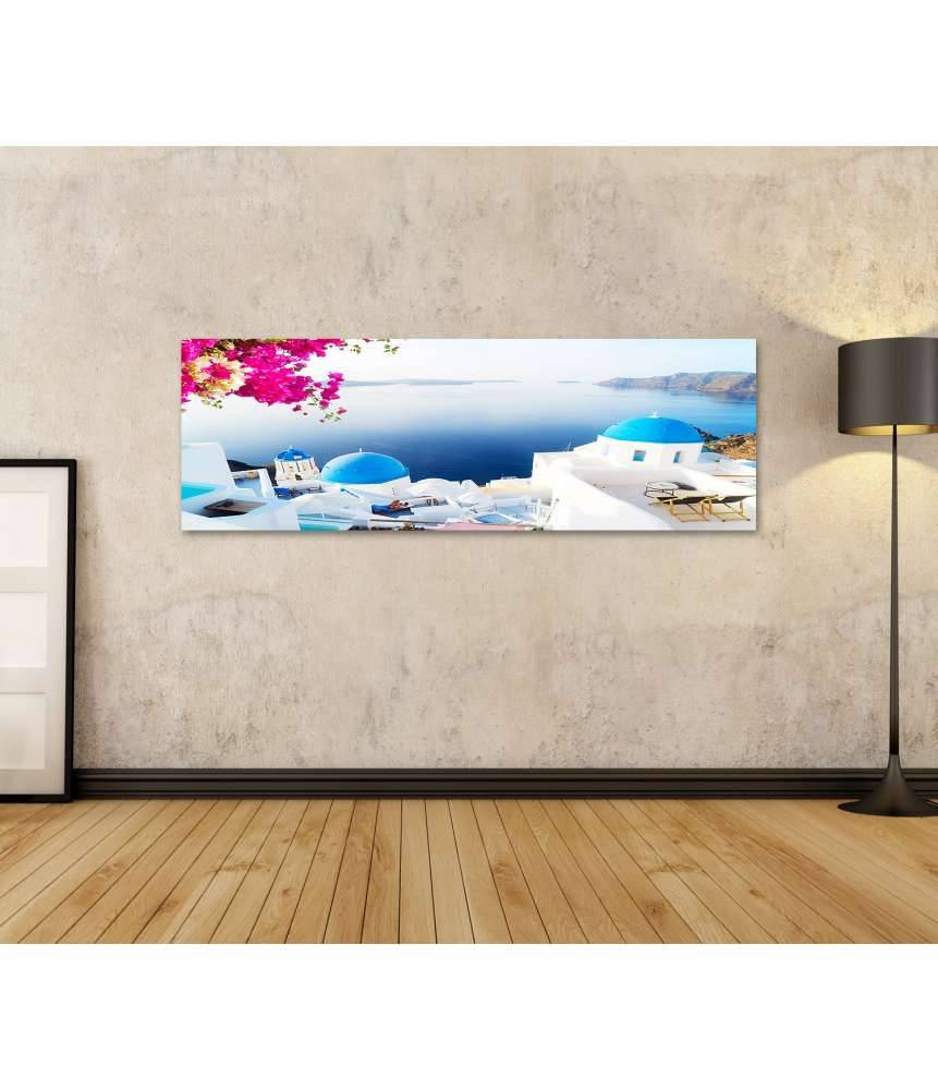 Islandburner Bild auf Leinwand Malerische weiße Glockentürme auf der griechischen Insel Santorin zollfrei