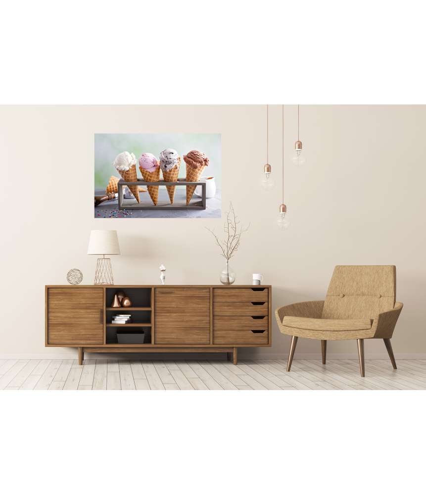 Islandburner Premium Poster Farbenfrohes Wandbild voller verschiedener Eiswaffelsorten Verkauf