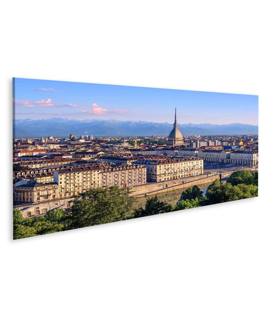 Islandburner Bild auf Leinwand Panoramablick auf Turins Stadtzentrum mit Mole Antonelliana Turm und Alpen Günstig kaufen