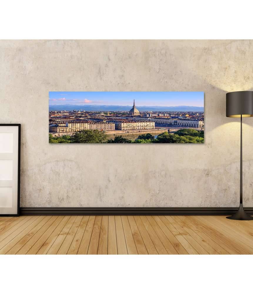 Islandburner Bild auf Leinwand Panoramablick auf Turins Stadtzentrum mit Mole Antonelliana Turm und Alpen Günstig kaufen