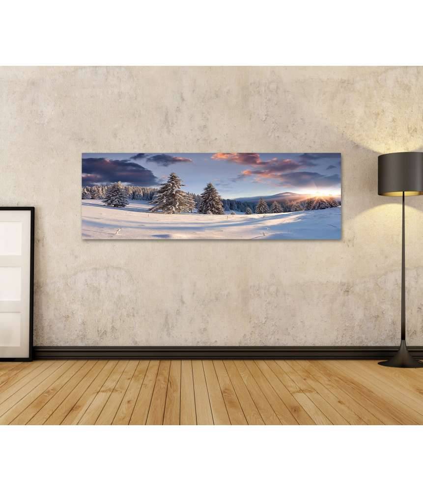 Islandburner Bild auf Leinwand Malerischer Winter-Sonnenaufgang mit schneebedeckten Bäumen Online Shopping