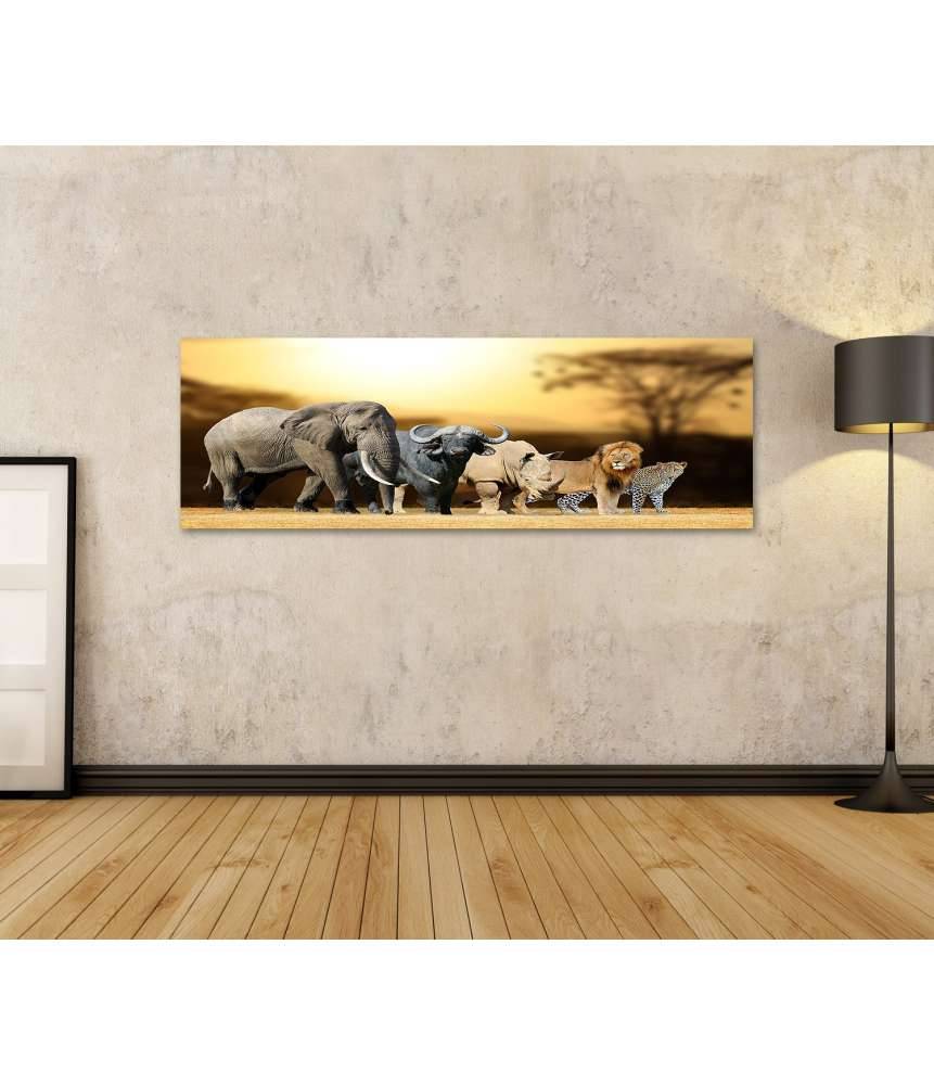 Islandburner Bild auf Leinwand Big Five Afrika-Wandbild für Kinder/Jugendzimmer: Löwe, Elefant, Leopard, Büffel, Nashorn Exklusivangebot
