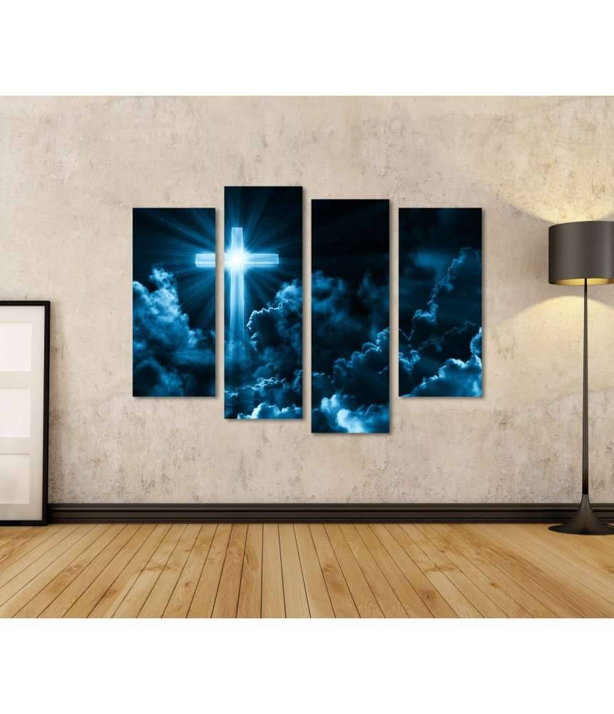 Islandburner Bild auf Leinwand Christliches Wandbild: Kreuz in Wolken, symbolisiert Jesus Christus und Kirche Black Friday