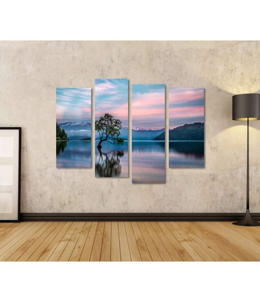 Islandburner Bild auf Leinwand Sonnenaufgang am Wanaka-See mit nebligem Bergpanorama in Neuseeland Weihnachtsangebot