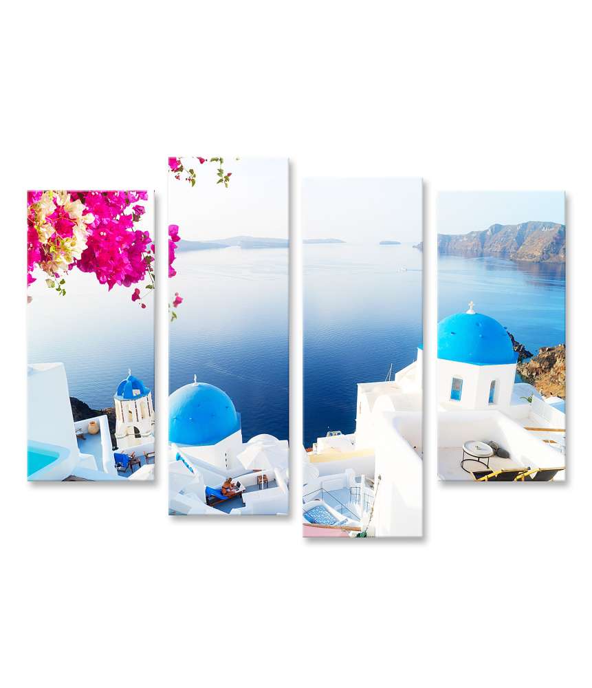 Islandburner Bild auf Leinwand Malerische weiße Glockentürme auf der griechischen Insel Santorin Vatertagsangebot
