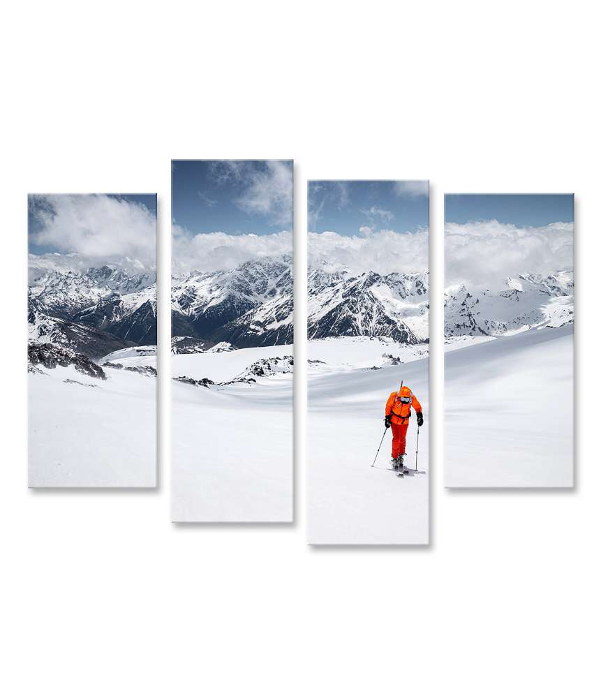 Islandburner Bild auf Leinwand Freerider in gelbem Skianzug und Rucksack in dynamischer Aktion Lagerräumung