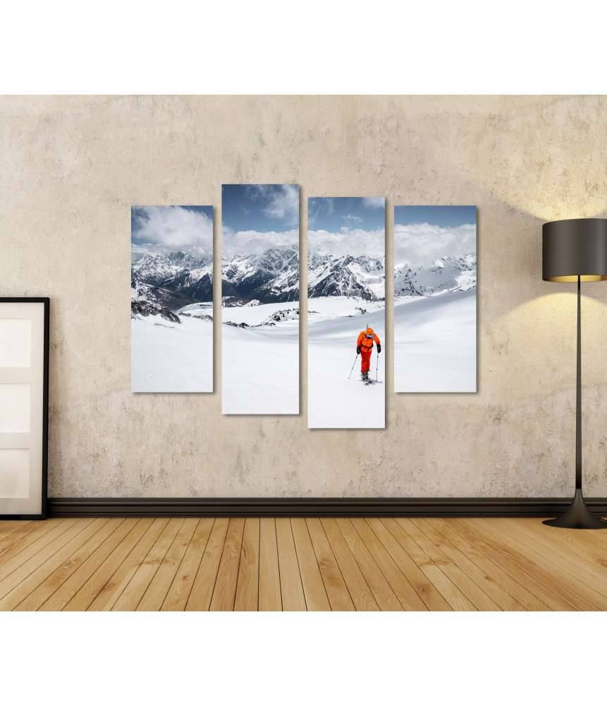 Islandburner Bild auf Leinwand Freerider in gelbem Skianzug und Rucksack in dynamischer Aktion Lagerräumung