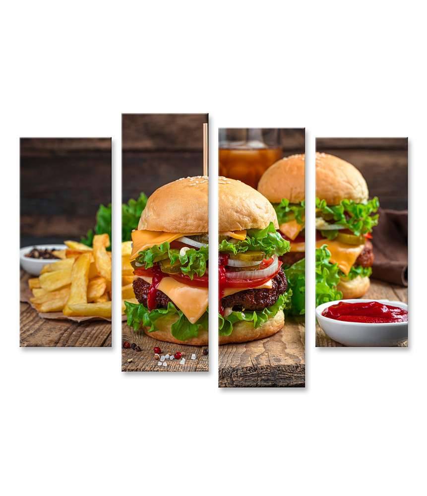 Islandburner Bild auf Leinwand Wandbild von zwei saftigen Burgern mit Pommes und Cola in einem Döner-Laden Heißer Verkauf