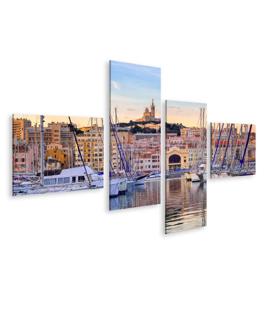 Islandburner Bild auf Leinwand Yachten im Alten Vieux Port von Marseille unter der Kathedrale Notre-Dame Zeitlich begrenztes Angebot