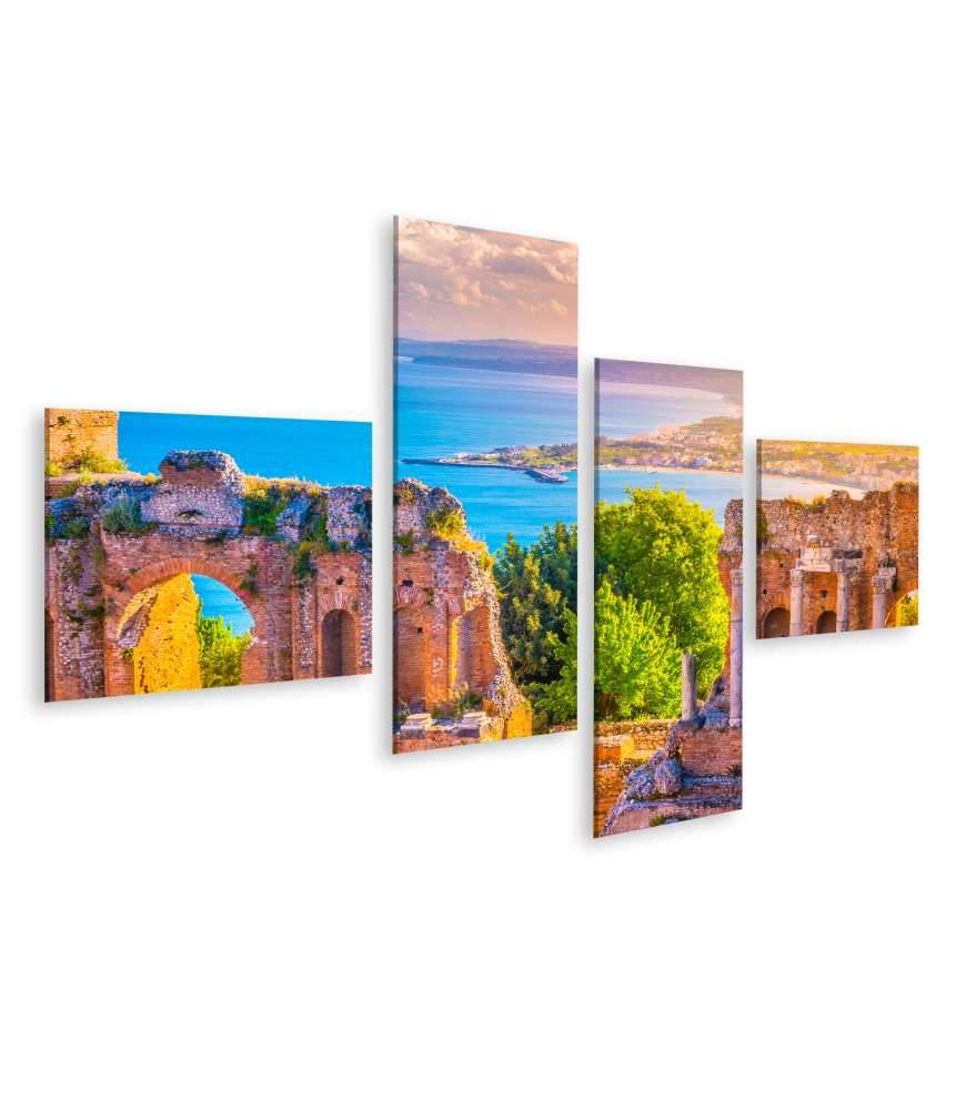 Islandburner Bild auf Leinwand Schönes Reisefoto von Taormina-Theaterruinen bei Sonnenuntergang