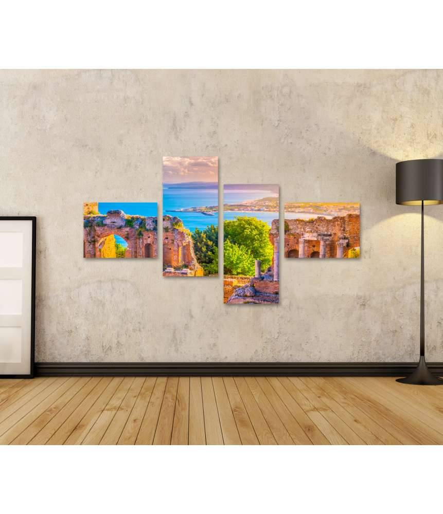 Islandburner Bild auf Leinwand Schönes Reisefoto von Taormina-Theaterruinen bei Sonnenuntergang Exklusive Angebote