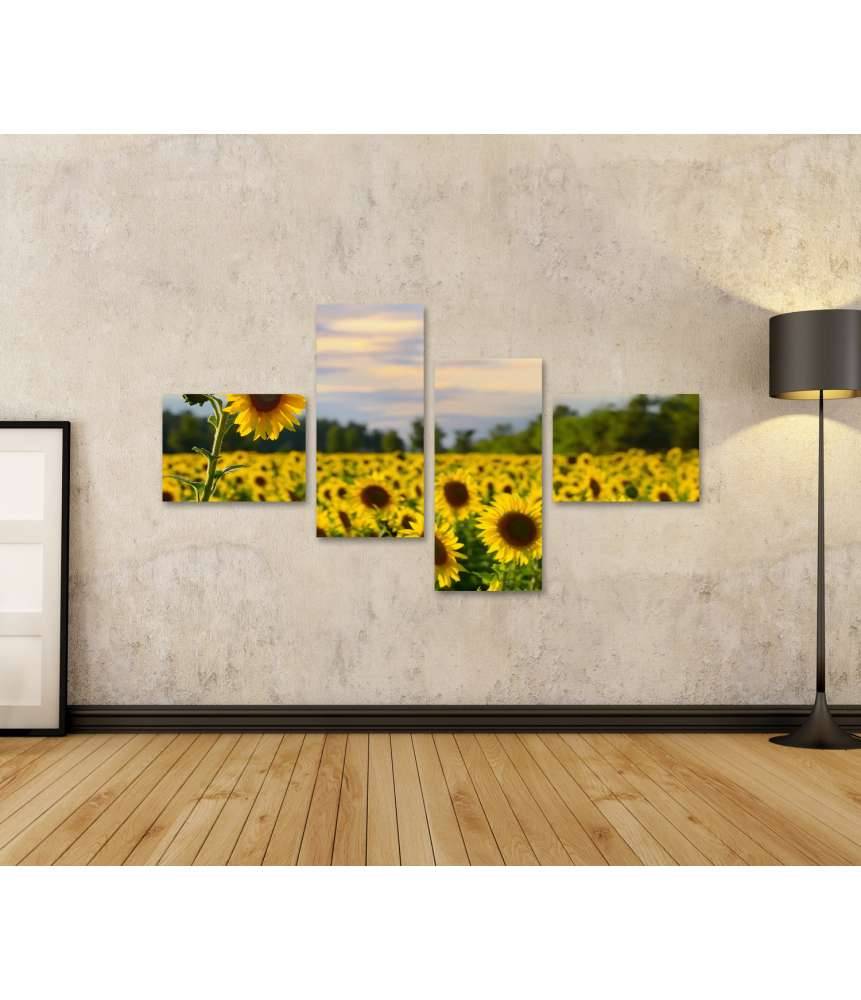 Islandburner Bild auf Leinwand Prächtiges Wandbild eines Sonnenblumenfelds bei zauberhaftem Abendhimmel Bestseller