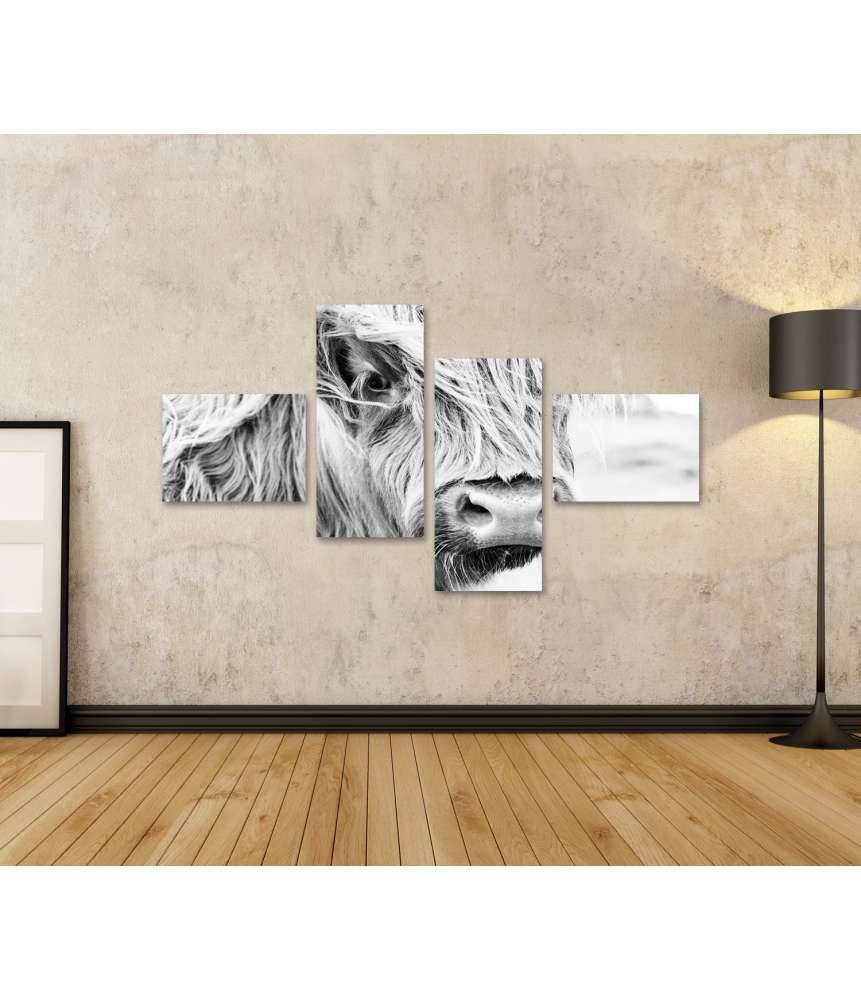 Islandburner Bild auf Leinwand Monochromes Wandbild einer schottischen Kuh auf einer Wiese Saisonale Angebote