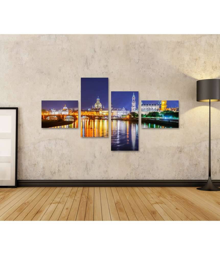 Islandburner Bild auf Leinwand Panoramablick auf die Altstadt von Dresden an der Elbe bei Nacht, Deutschland Kauf eins, bekomm eins gratis