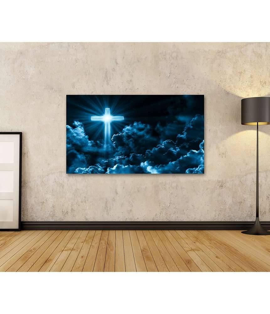 Islandburner Bild auf Leinwand Christliches Wandbild: Kreuz in Wolken, symbolisiert Jesus Christus und Kirche Riesige Ersparnisse