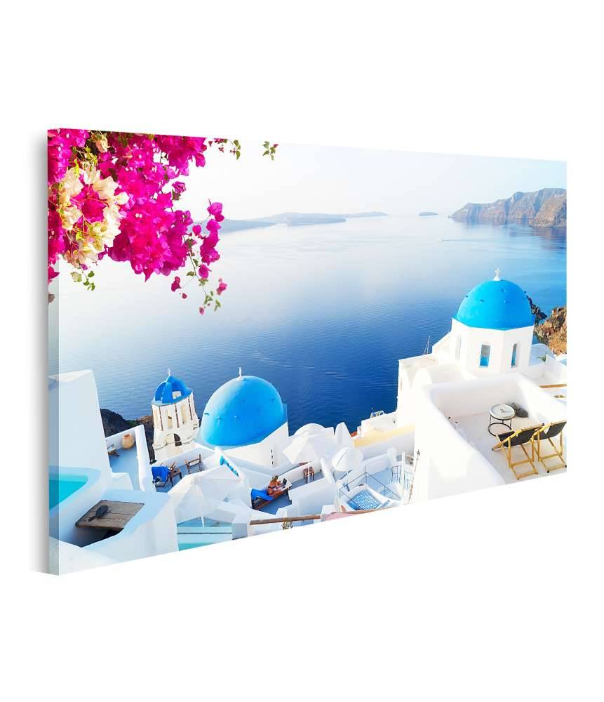 Islandburner Bild auf Leinwand Malerische weiße Glockentürme auf der griechischen Insel Santorin Kostenlose Rückgabe