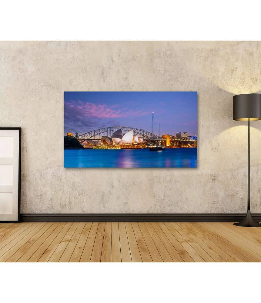Islandburner Bild auf Leinwand Sonnenuntergang über der Skyline von Downtown Sydney, Australien Begrenzte Freigabe