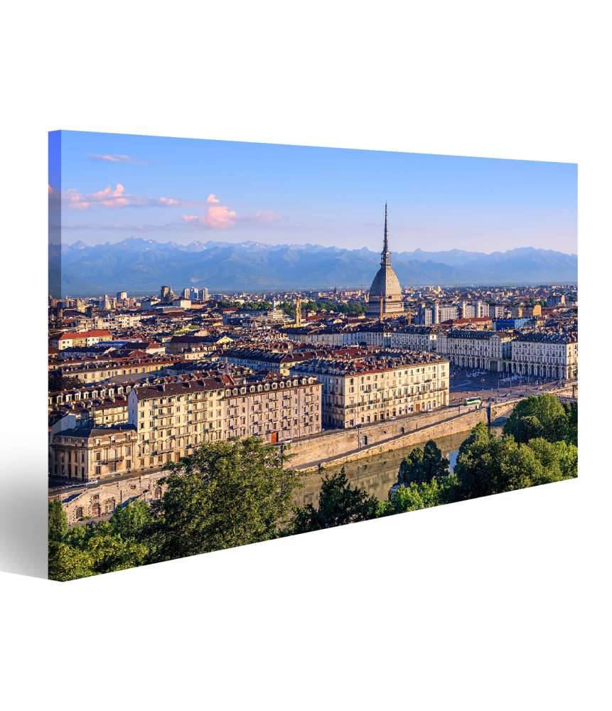 Islandburner Bild auf Leinwand Panoramablick auf Turins Stadtzentrum mit Mole Antonelliana Turm und Alpen Zeitbegrenzte Promotion