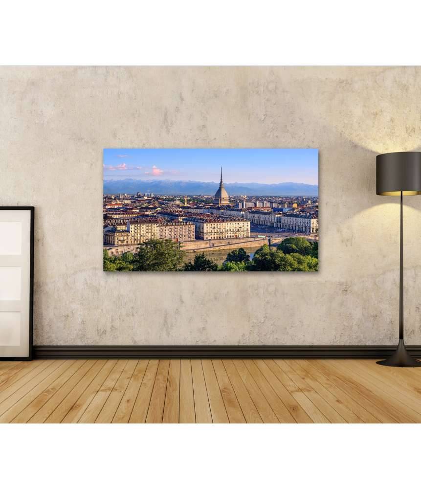 Islandburner Bild auf Leinwand Panoramablick auf Turins Stadtzentrum mit Mole Antonelliana Turm und Alpen Zeitbegrenzte Promotion