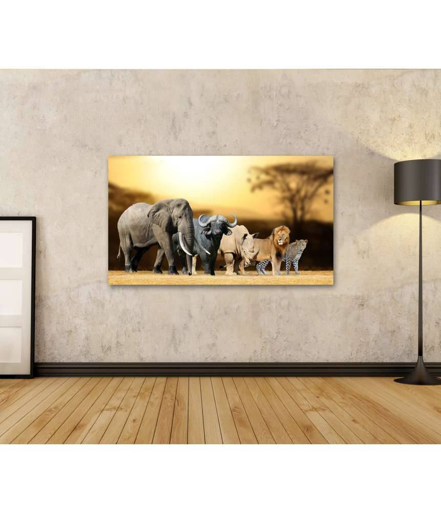 Islandburner Bild auf Leinwand Big Five Afrika-Wandbild für Kinder/Jugendzimmer: Löwe, Elefant, Leopard, Büffel, Nashorn Vierteljährliche Förderung