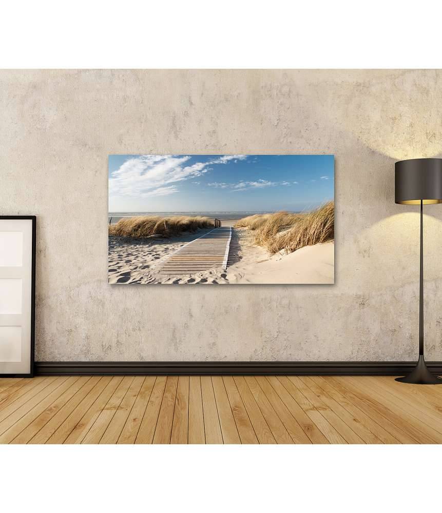 Islandburner Bild auf Leinwand Weg durch Dünen auf Langeoog zum Nordsee-Strand - Wandbild Nur noch ein Tag übrig