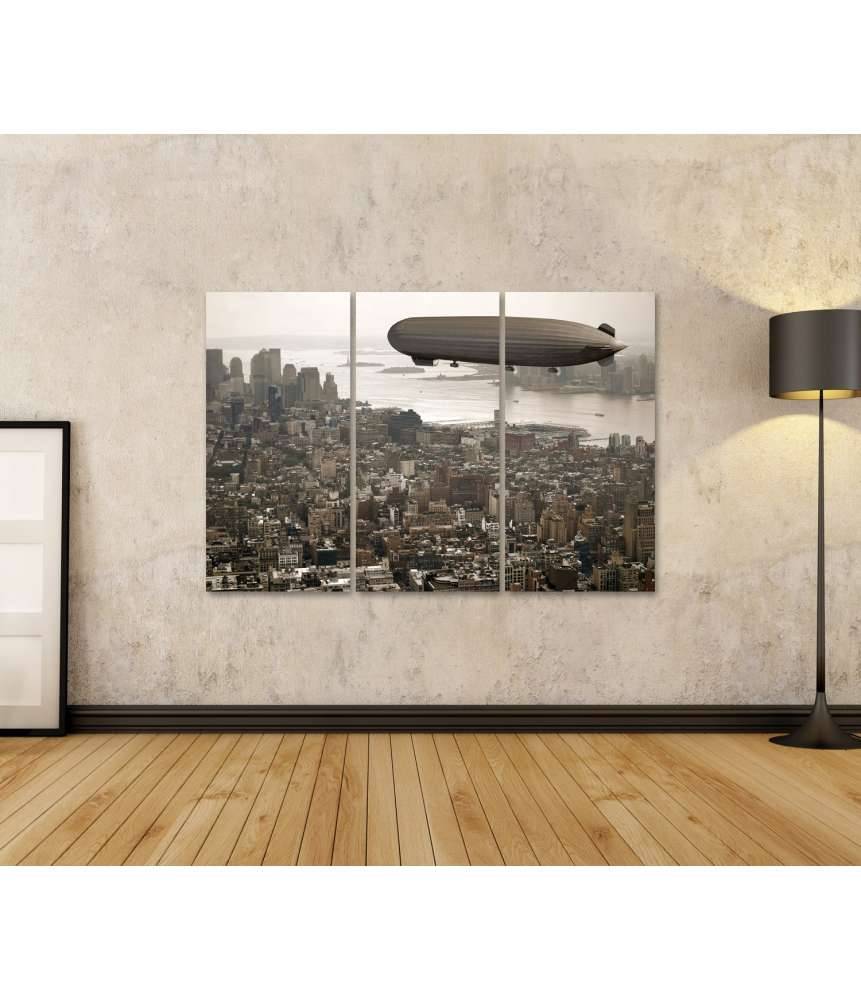 Islandburner Bild auf Leinwand Vintage-Stil Wandbild: Zeppelin schwebt über Manhattan 50% Rabatt mit kostenlosem Versand