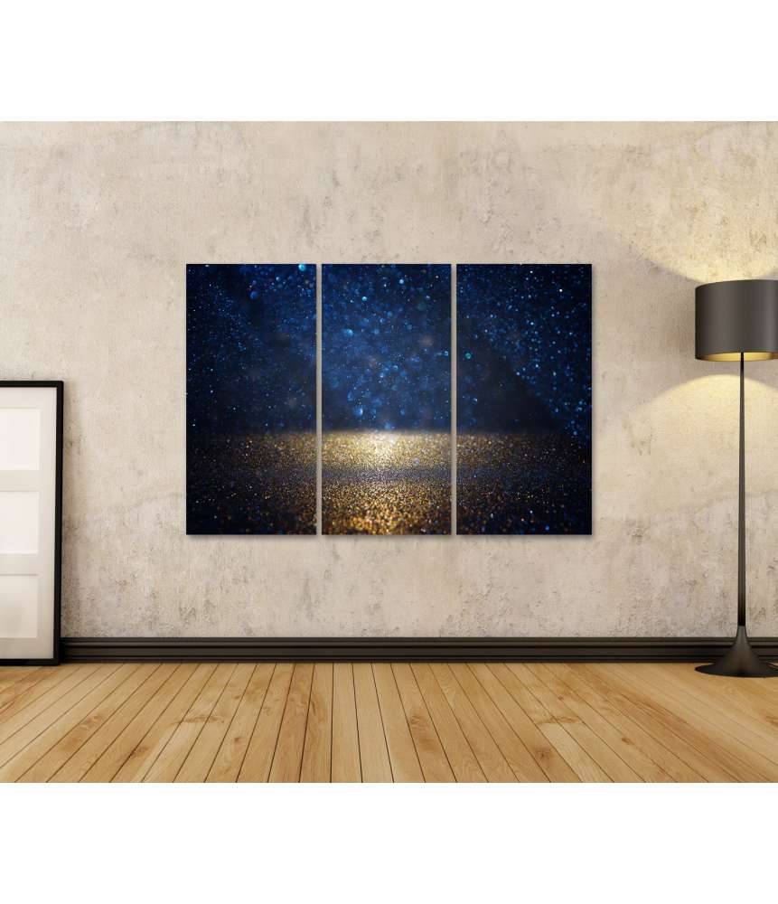 Islandburner Bild auf Leinwand Vintage Wandbild mit funkelnden Lichtern in Schwarz, Blau und Gold Begrenzt auf 3 Tage