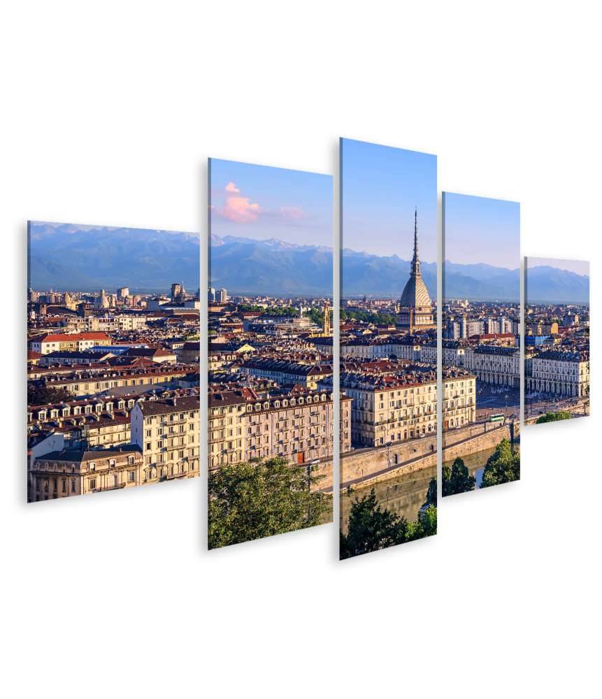 Islandburner Bild auf Leinwand Panoramablick auf Turins Stadtzentrum mit Mole Antonelliana Turm und Alpen Online