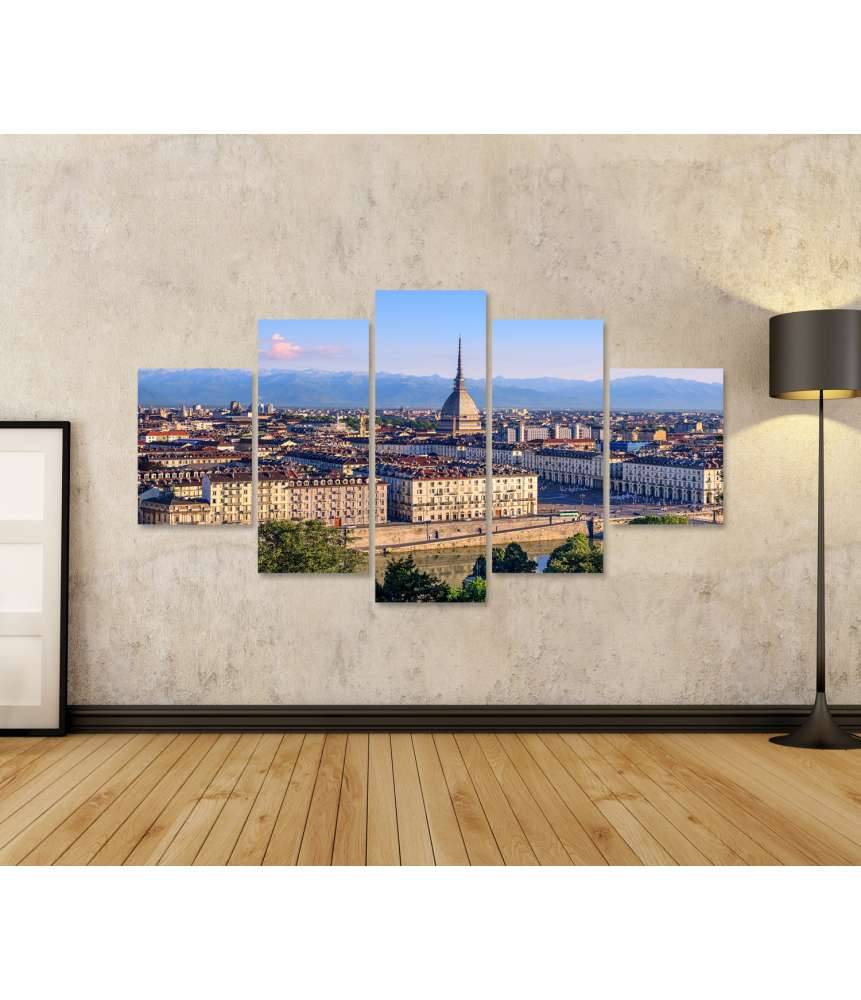 Islandburner Bild auf Leinwand Panoramablick auf Turins Stadtzentrum mit Mole Antonelliana Turm und Alpen Online