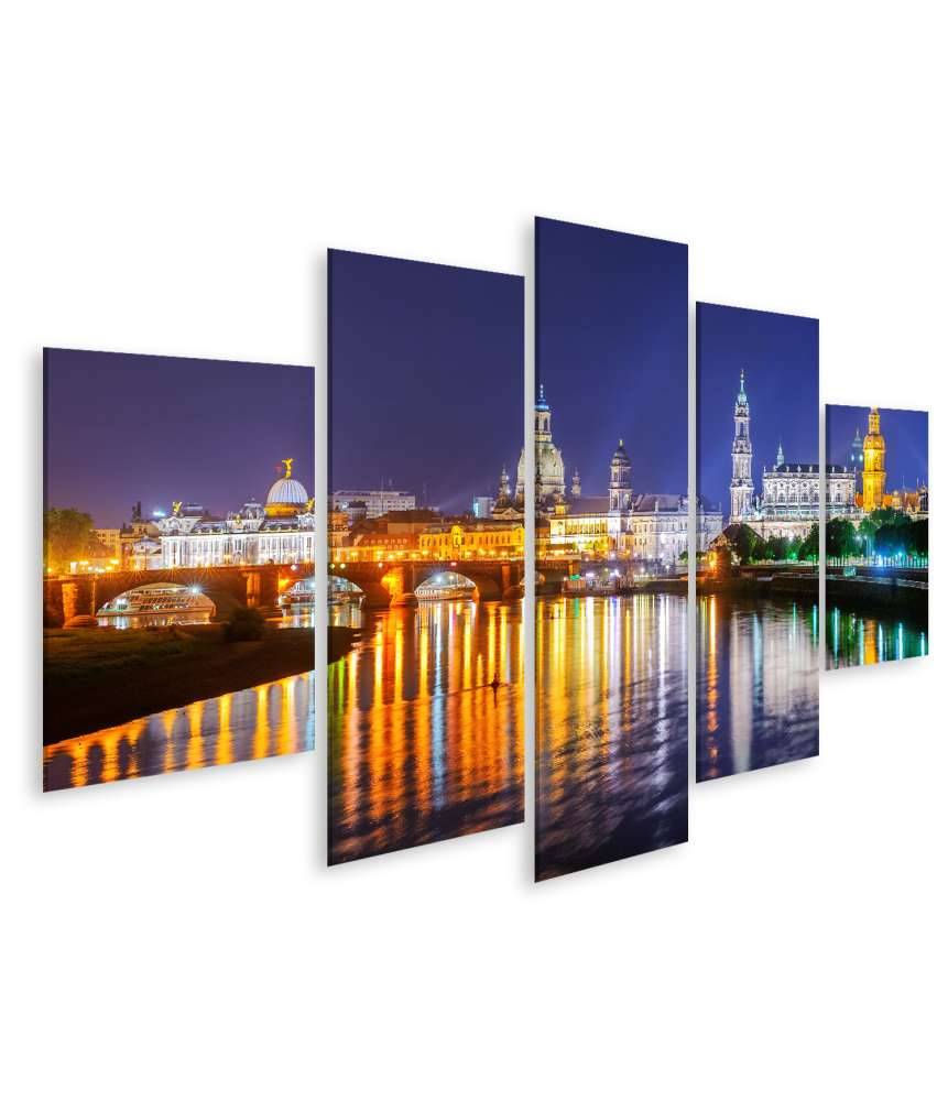 Islandburner Bild auf Leinwand Panoramablick auf die Altstadt von Dresden an der Elbe bei Nacht, Deutschland Outlet