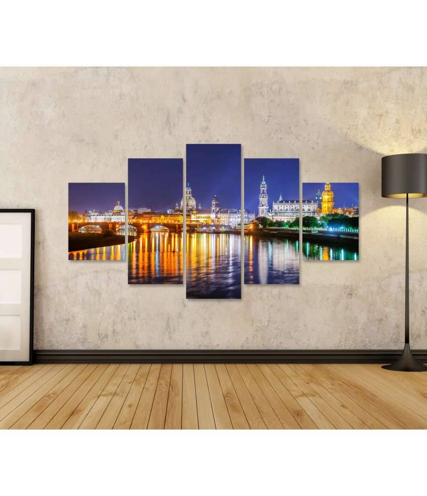 Islandburner Bild auf Leinwand Panoramablick auf die Altstadt von Dresden an der Elbe bei Nacht, Deutschland Outlet