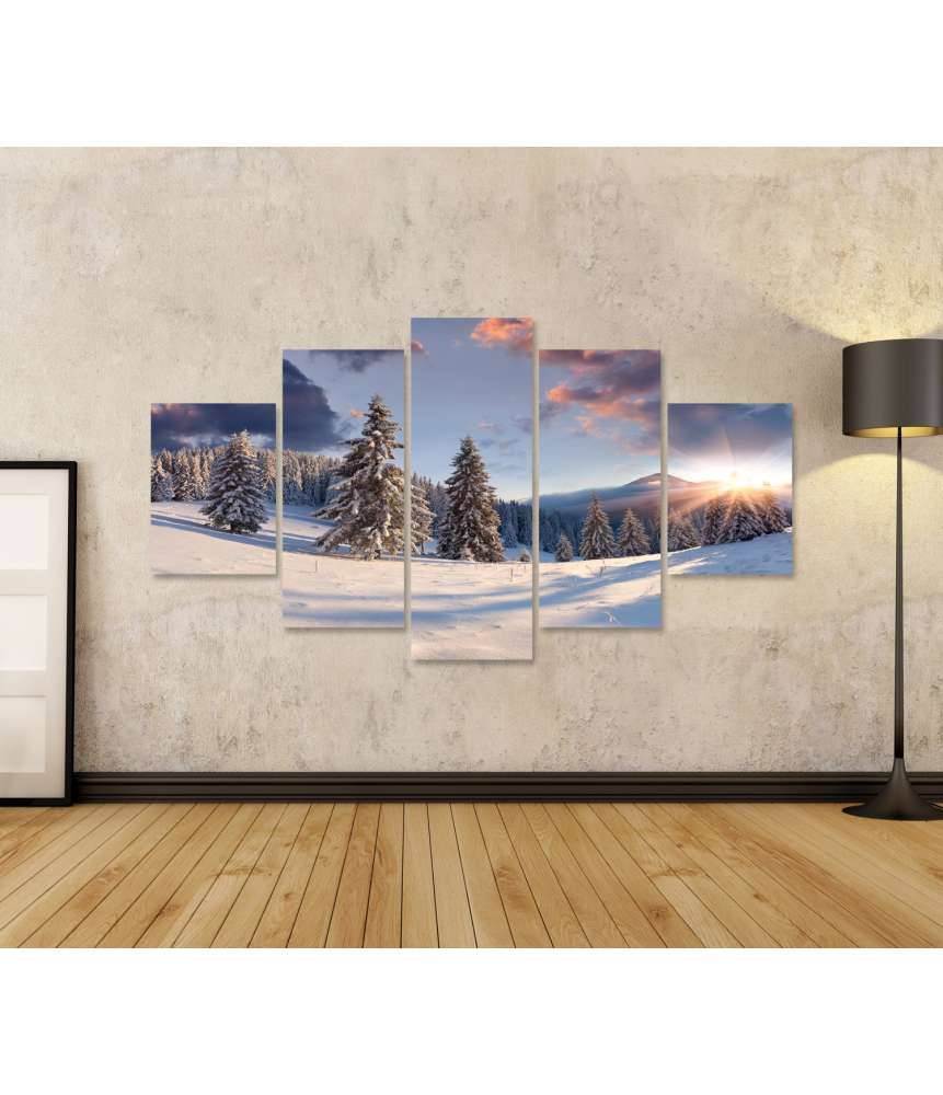 Islandburner Bild auf Leinwand Malerischer Winter-Sonnenaufgang mit schneebedeckten Bäumen Hotsell