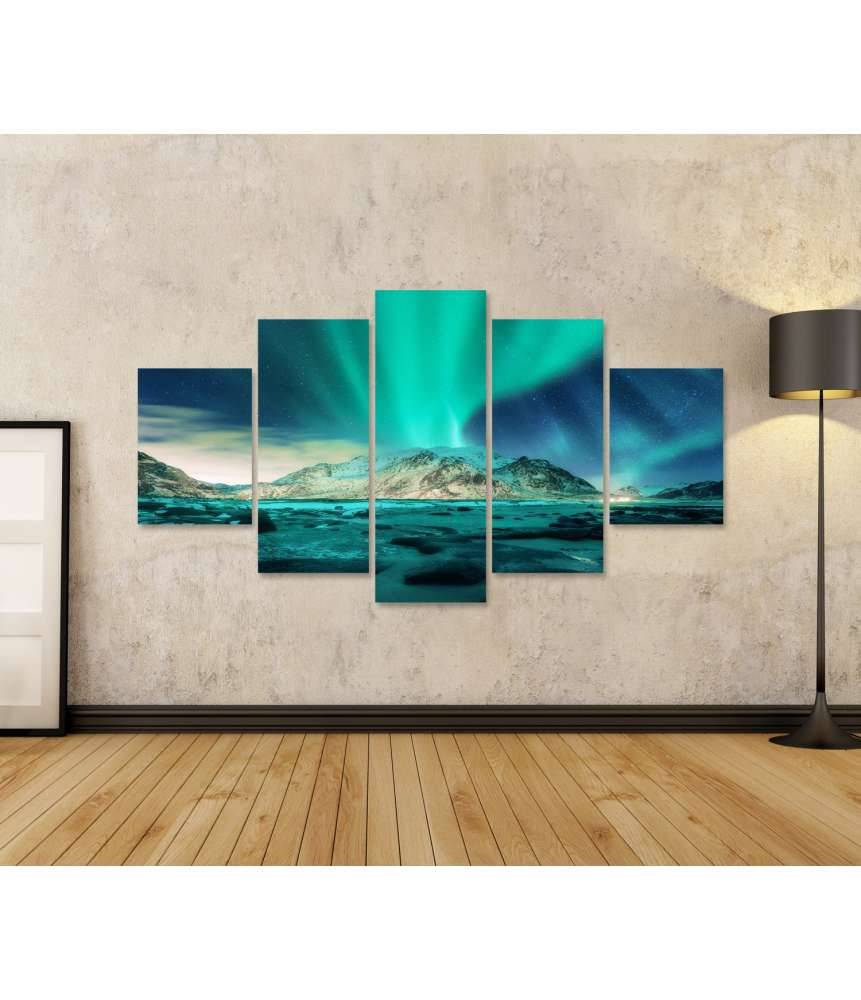 Islandburner Bild auf Leinwand Nordlichter Aurora Borealis auf den Lofoten, Norwegen - Wandbild Günstiger Verkauf