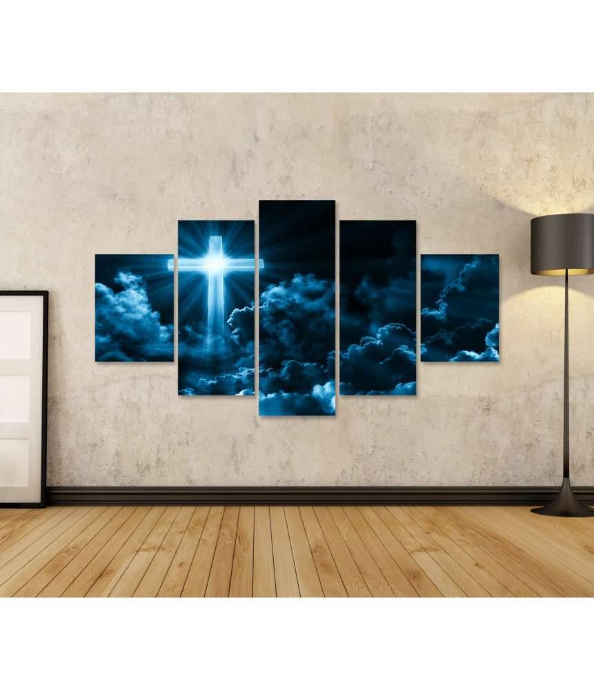 Islandburner Bild auf Leinwand Christliches Wandbild: Kreuz in Wolken, symbolisiert Jesus Christus und Kirche Kostenloser Versand