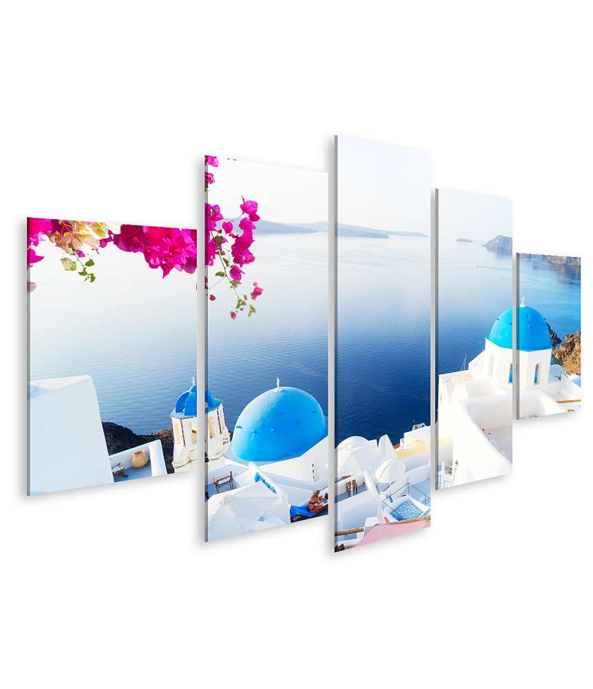 Islandburner Bild auf Leinwand Malerische weiße Glockentürme auf der griechischen Insel Santorin Rabatt