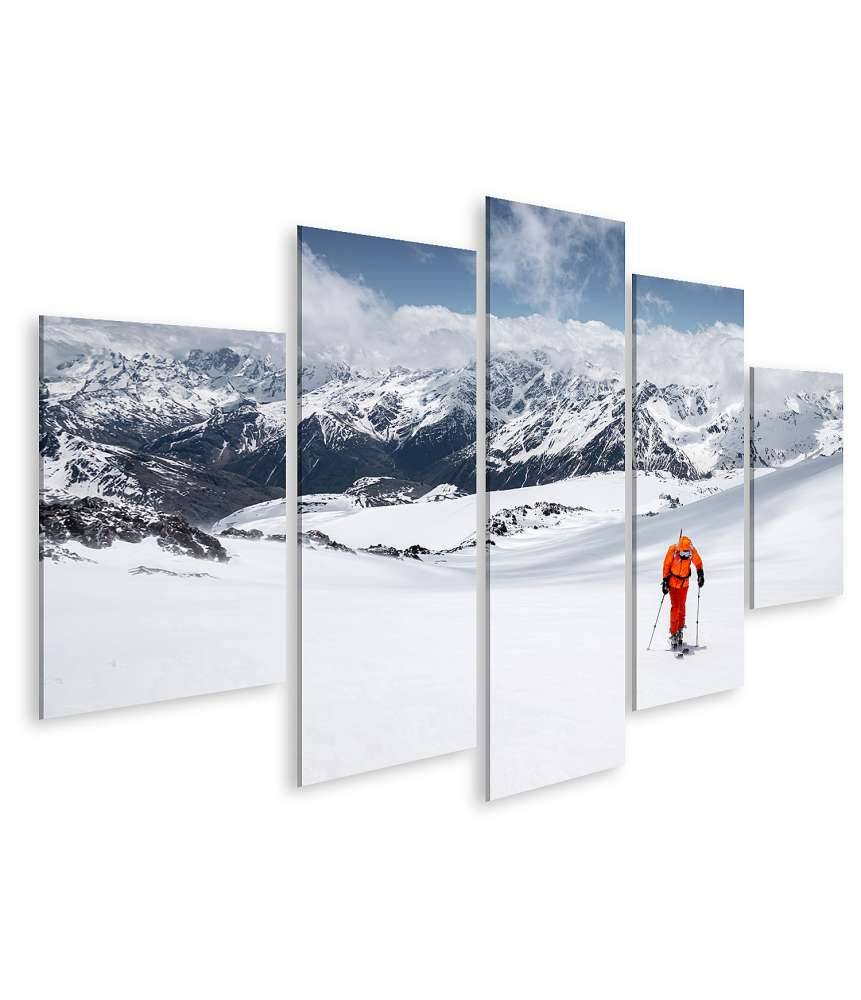 Islandburner Bild auf Leinwand Freerider in gelbem Skianzug und Rucksack in dynamischer Aktion Großer Ausverkauf